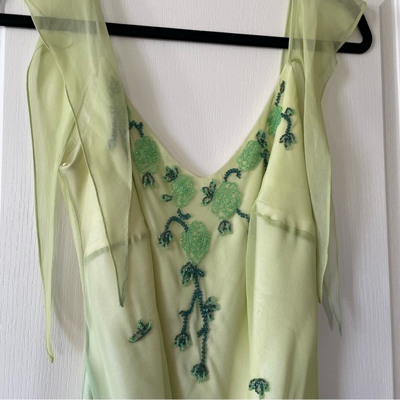 ❄️SOLD❄️ Vintage 90s Y2K Silk Beaded Fairycore Tinkerbell Whimsical Dress S M - Picture 2 of 12